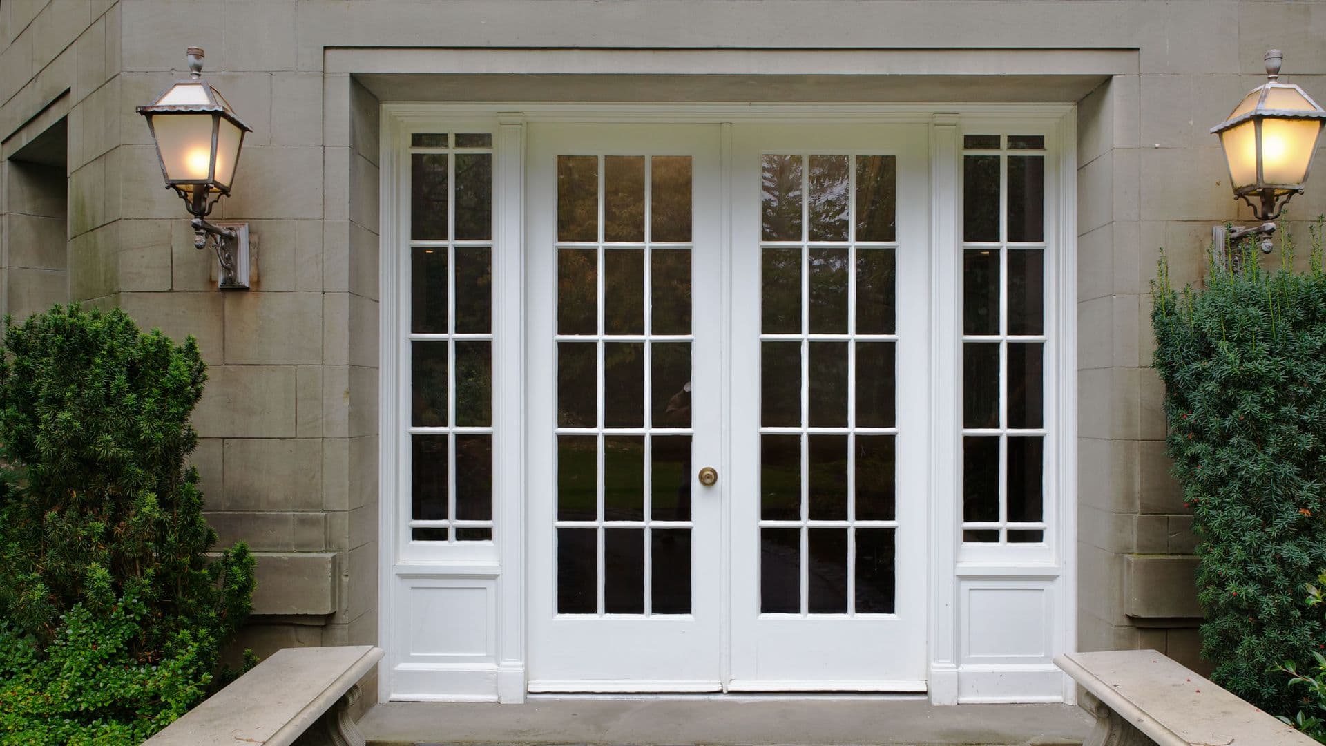 White Doors with Glass Panes and Sidelites